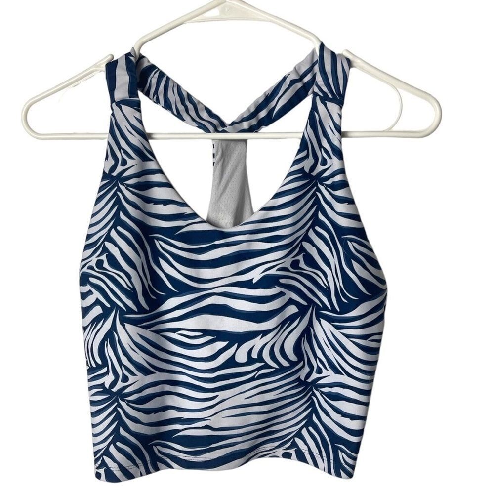 Kyodan Allure bra top, Blue and white zebra print, size P/S